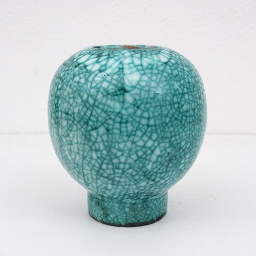 Art Deco Celadon Green Crackle Glaze Boule Shaped Vase