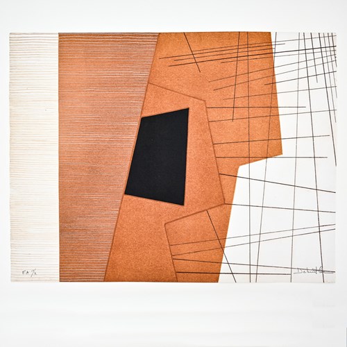 Abstract Composition In Terracotta And Black, Etching With Aquatint By Jacquelin