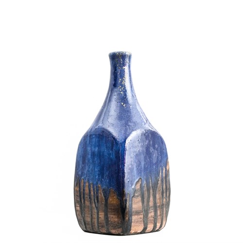Tall Cobalt Drip-Glaze Bottle Vase By Marcello Fantoni, Florence