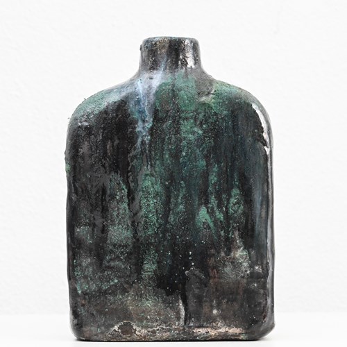 Green And Charcoal Glazed Ceramic Bottle Vase By Marcello Fantoni (1915–2011), 