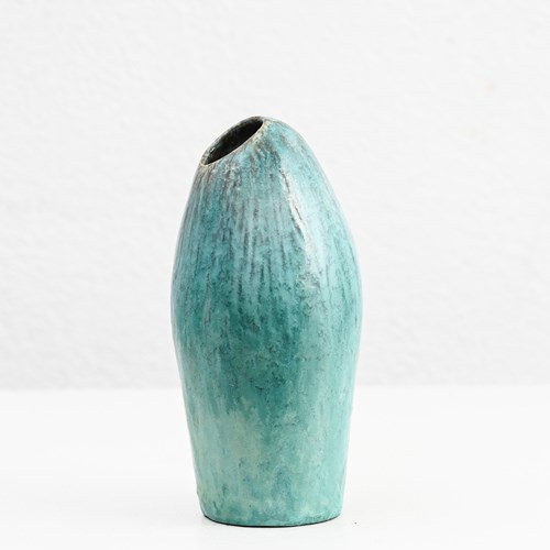 Turquoise Glazed Asymmetric Ceramic Vase By Marcello Fantoni (1915–2011), Floren