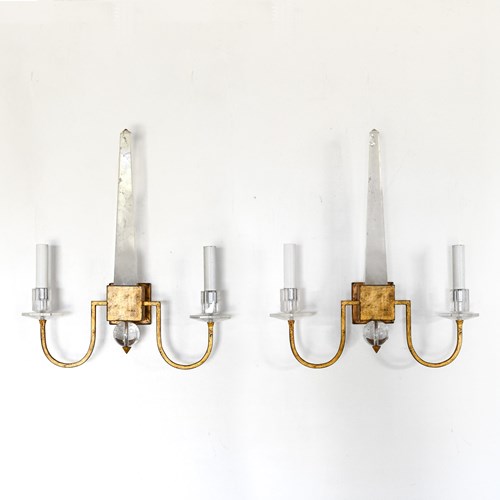 Pair Of Rock Crystal Wall Sconces, Attributed To Maison Baguès