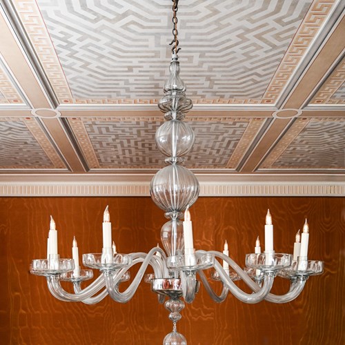 Large Twelve-Light Murano Colourless Glass Chandelier