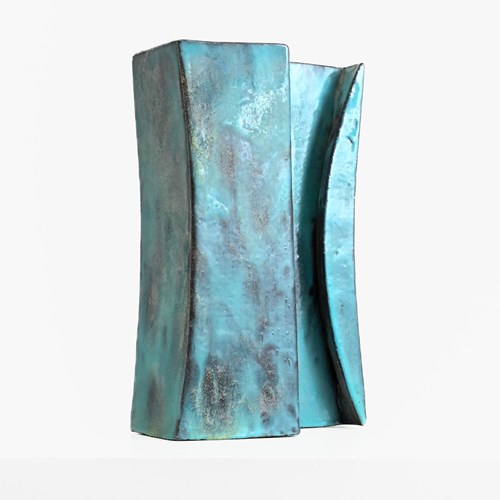 Turquoise Slab Vase By Marcello Fantoni Italy