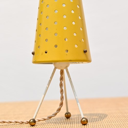 Yellow Perforated Tripod Table Lamp, Probably Dutch, 1950S