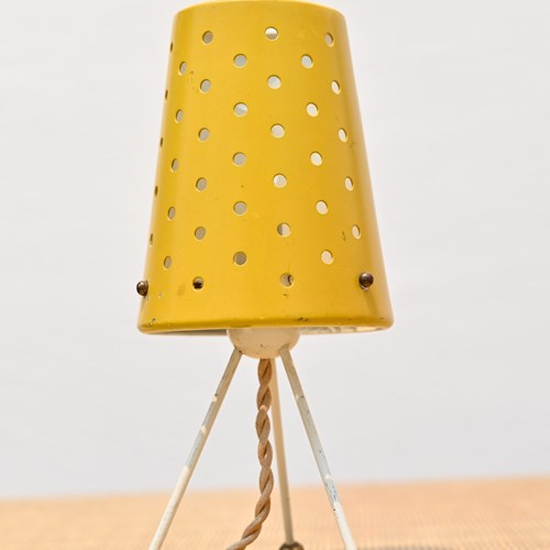 Yellow Perforated Tripod Table Lamp, Probably Dutch, 1950S