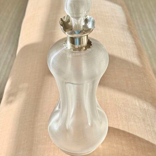 Victorian Ribbed Glass Glug Decanter With Silver Collar 1893