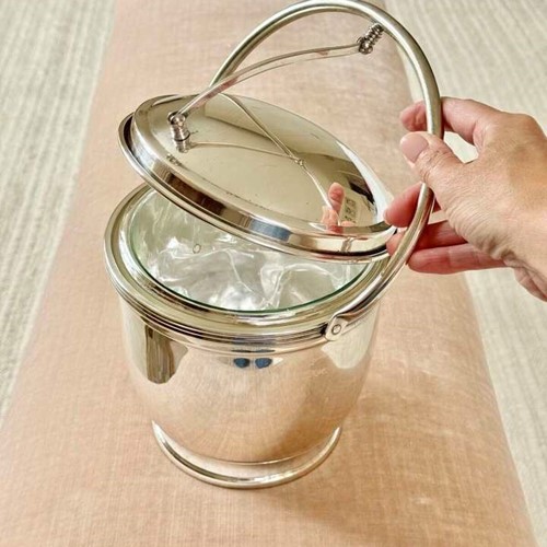 Vintage 1950s silver plated hinged thermal ice bucket