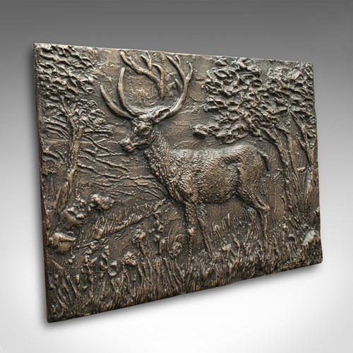 Vintage Stag Relief Plaque, English, Bronze, Decorative Plate, Country House