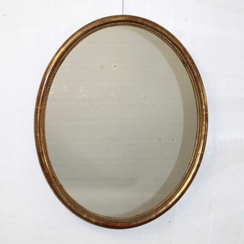 Antique French Oval Mirror With Dark Gilt Frame