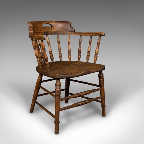 Antique Smoker's Bow, English, Ash, Elm, Elbow, Captain's Chair, Victorian, 1900