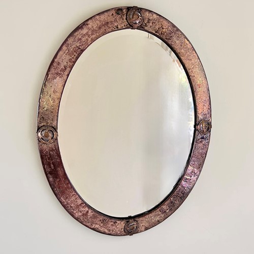 Liberty & Co Arts & Crafts Copper & Brass Oval Mirror, Circa 1900