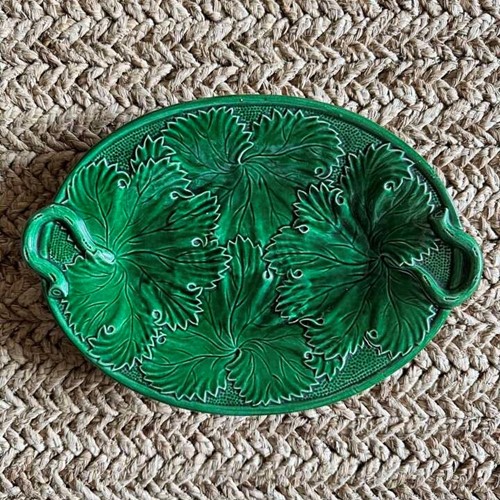 Oval Victorian Majolica layered vine leaf dish C1860