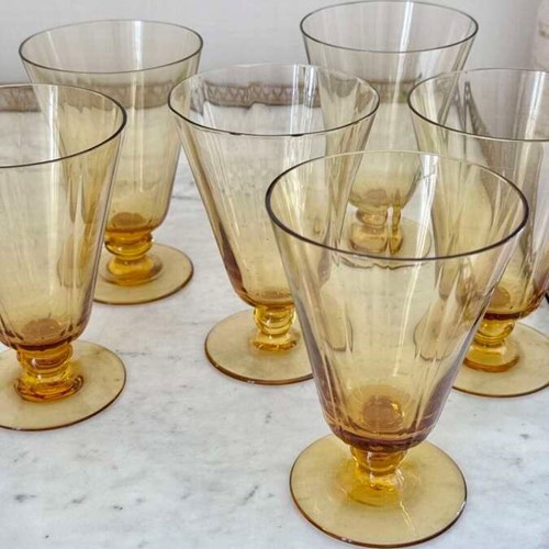 6 Art Deco style amber wine goblets C1950