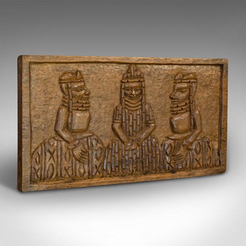 Vintage Hand Carved Wooden Plaque, Asian, Hardwood, Decorative, Tribal Scene