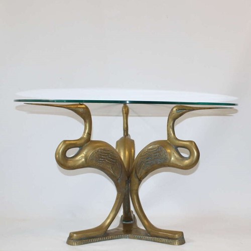 Vintage Brass-Based Coffee Table With Cranes
