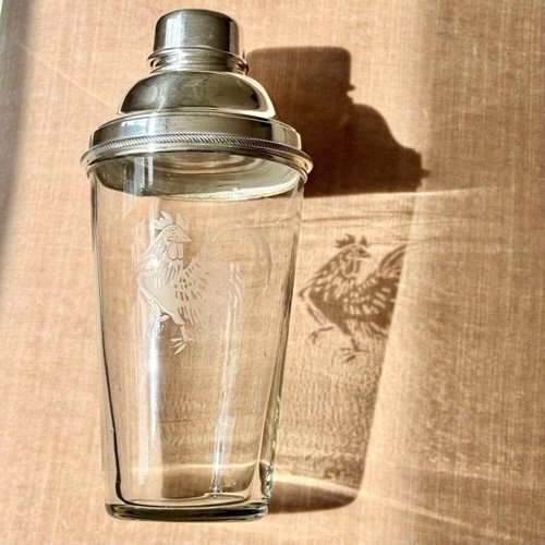 Art Deco Cockerel Etched Cocktail Shaker By James Dixon & Co
