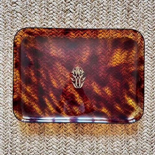 Large Italian faux tortoiseshell lucite serving tray in manner of Christian Dior