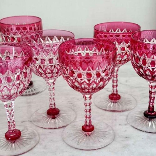 Exquisite Victorian Ruby Cut To Clear Crystal Glasses C1860