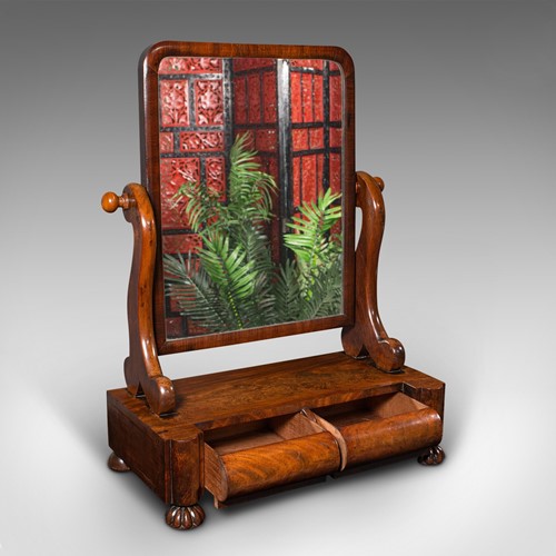 Antique Dressing Table Mirror, English, Original Glass, Barrel Front, William IV