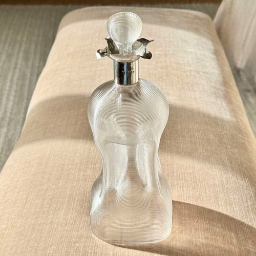 Victorian Ribbed Glass Glug Decanter With Silver Collar 1893