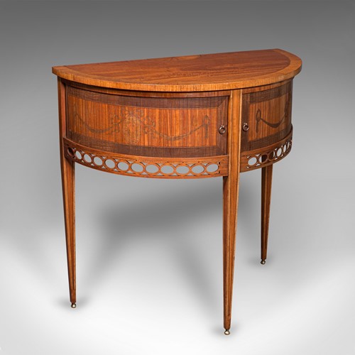 Antique Demi Lune Crystal Cabinet, English, Table, Georgian Revival, Victorian