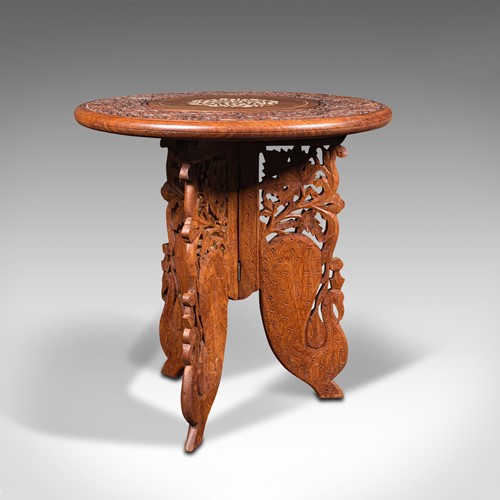 Vintage Circular Side Table, Anglo-Indian, Teak, Lamp, Wine, Colonial, Art Deco