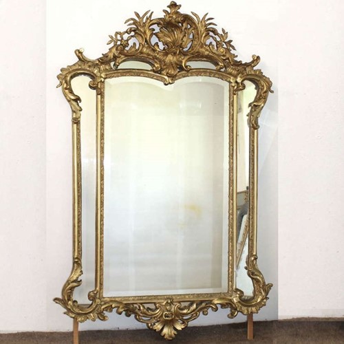 Decorative Antique French Mirror With Rococo Top