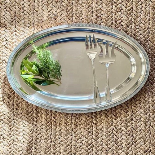 Impressive French Silver Plated Serving Platter & Forks By St Medard C1940