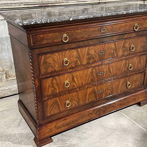 French flame mahogany, marble top commode circa 1830