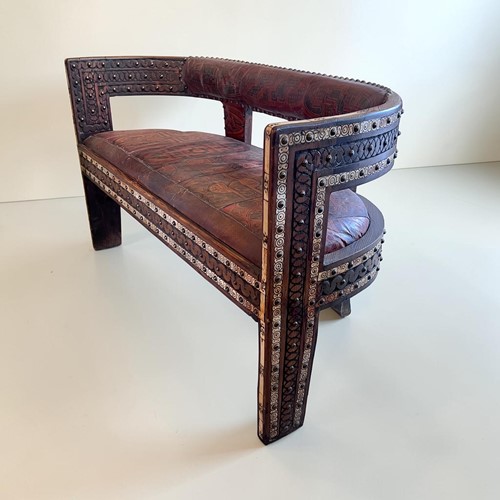 African Hardwood And Leather Two‑Seater Settee (Pair Of Chairs Also Available)