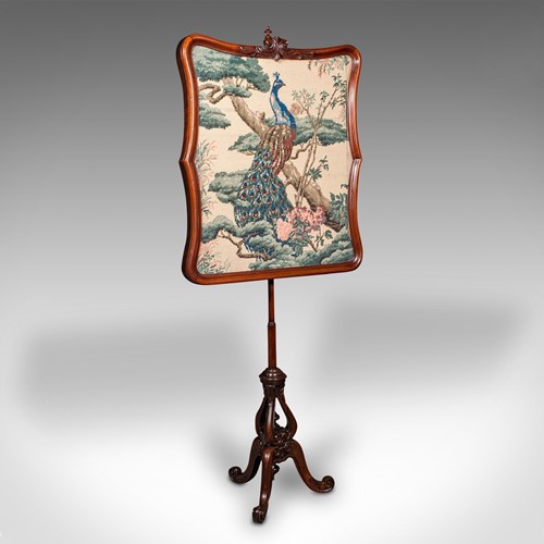 Antique Fireside Pole Screen, English, Walnut, Tapestry, Adjustable, Regency