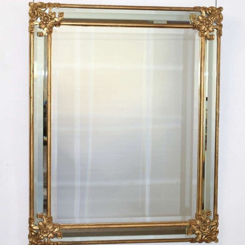 French Gilt Margin Mirror With Decorative Corners