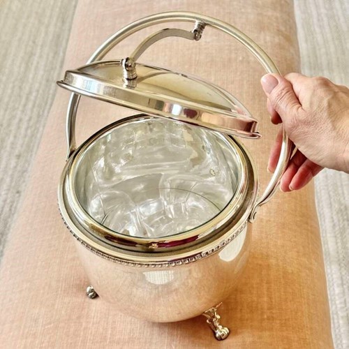 Large Vintage 1950S Silver Plated Hinged Thermal Ice Bucket