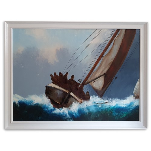 Framed Dramatic Seascape, Oil Painting, Marine, Ship, Storm, Art, Original