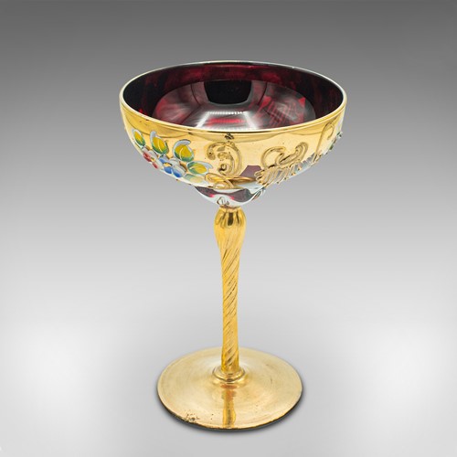 Vintage Venetian Libation Cup, Italian, Art Glass, Gilt, Decorative Wine Flute