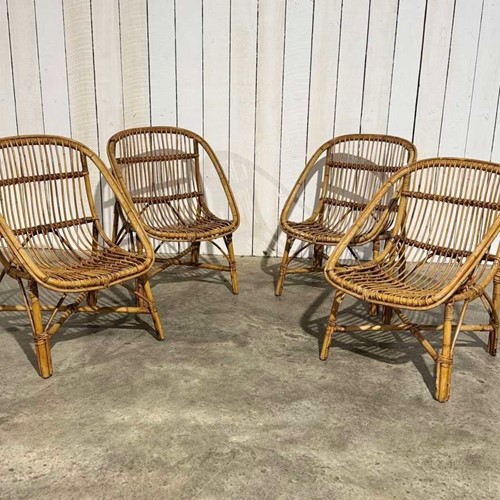 Set Of 4 Bamboo Chairs