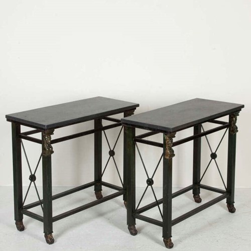 Pair of French Empire Style Console Tables