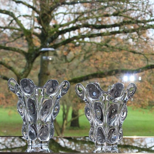 Small Matched Pair Of Sculptural French Vintage Vases