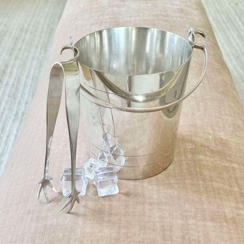 Art Deco silver plated Pail ice bucket & ice claw tongs