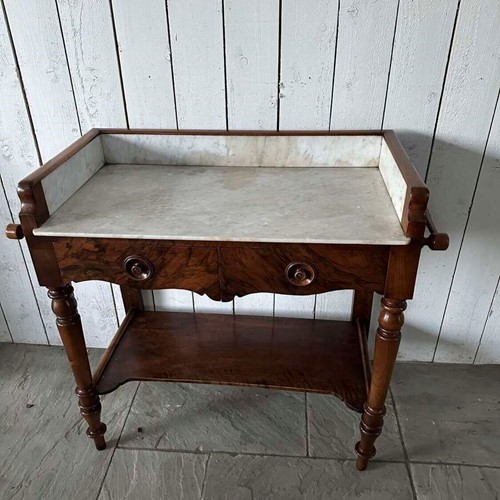 French 19th century burr walnut/ marble top wash stand  circa 1860