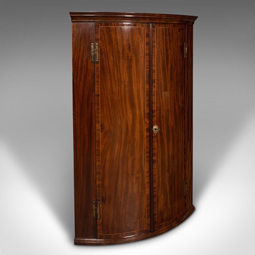 Antique Corner Cabinet, English, Bow Front, Wall Cupboard, Georgian, Circa 1780