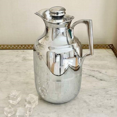 1960s chrome & pink glass lined Thermos pitcher jug