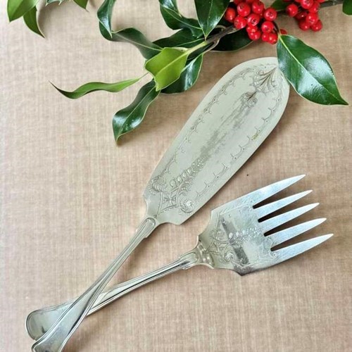Edwardian silver plated serving knife & fork by Mappin & Webb