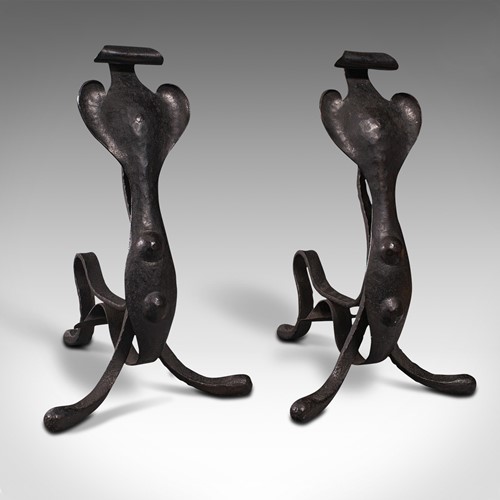 Pair of Antique Fireside Tool Rests, English, Fire Dog, Art Nouveau, Victorian