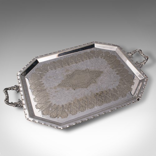 Antique Presentation Serving Tray, English, Silver Plated, Afternoon Tea, C.1895