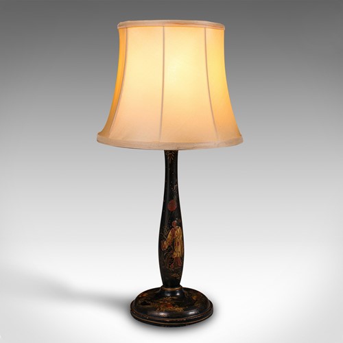 Vintage Ebonised Side Lamp, Oriental, Japanned, Table Light, Art Deco, C.1930