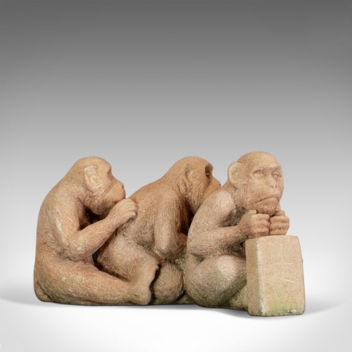 Sculpture of Sitting Macaques, English, Bath Stone, Dominic Hurley