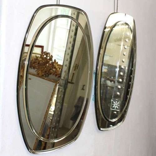 Pair Of Vintage Double Layer Clear Glass Italian Mirrors