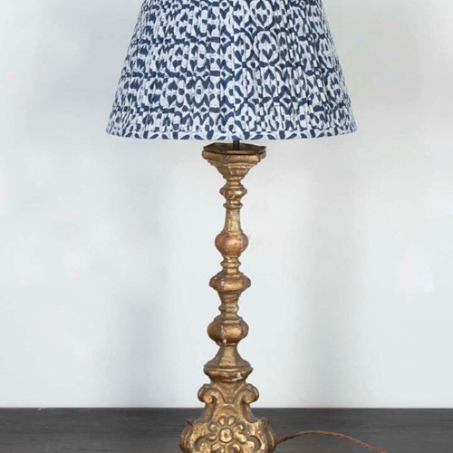 Late 18th Century Giltwood Candlestick Converted to Table Lamp